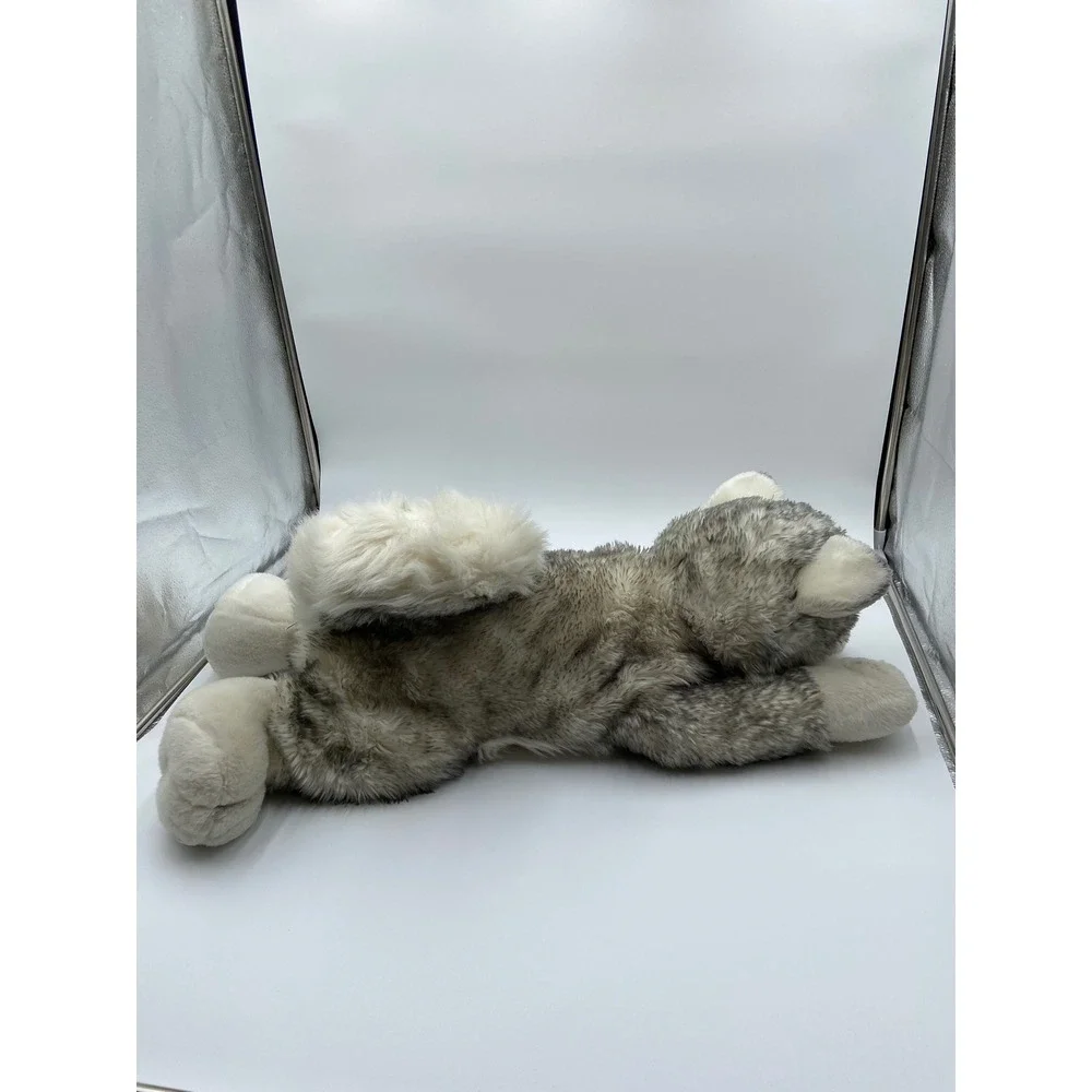Aurora Husky Dog Plush Gray White Large 28 Inch Realistic Blue Eyes Lying Down